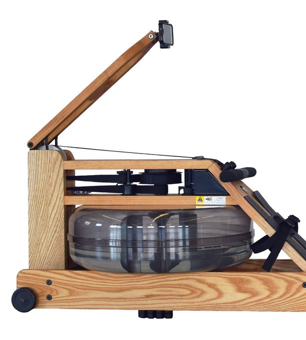 Rowing machine with tablet holder outlet
